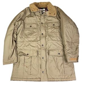 Weather Watcher Men's Large Coat Jacket Tan Winter Warm Vintage Polyester Cotton